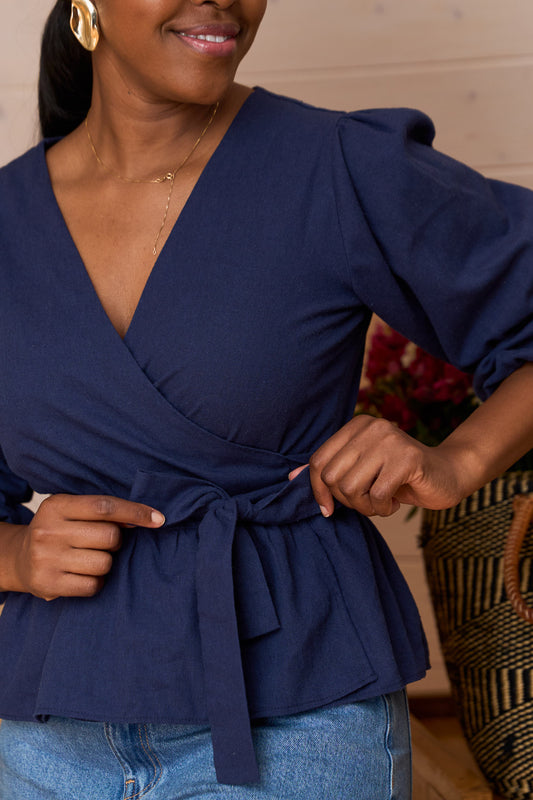 Yana Linen-Blend Wrap Top