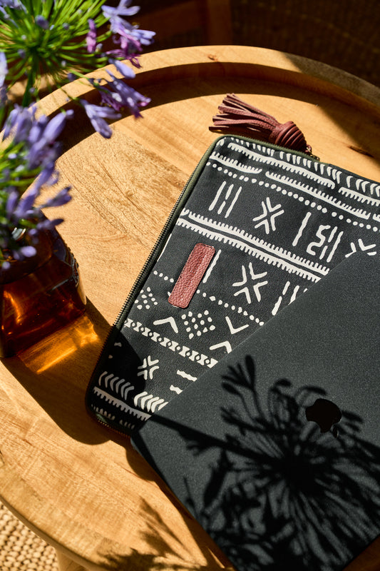 13" - 14" Black Mudcloth Print Laptop Sleeve - Ikwetta x This Is Essential