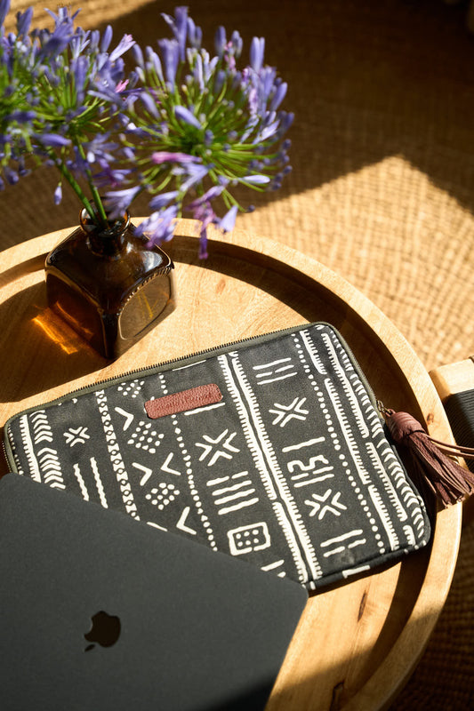 13" - 14" Black Mudcloth Print Laptop Sleeve - Ikwetta x This Is Essential