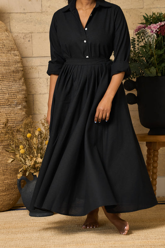Lindi Pleated Linen-Blend Midi Skirt